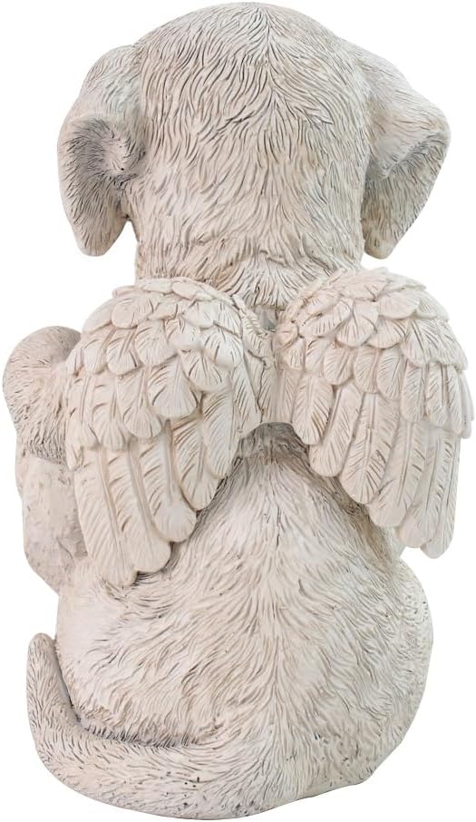 Angel Dog Holding Heart Memorial Stone, Dog Garden Statue Pet Headstone Grave Markers Outdoor Loss Sympathy Gift