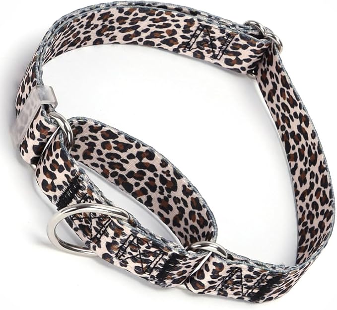 Leopard Print Martingale Collars for Dogs, No-Slip Escape Proof Choke No Pull Soft Nylon Training Dog Collars for Small Medium Large Breed Pet Dogs, S