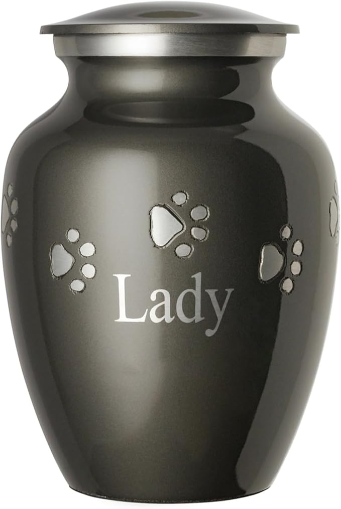 Ottillie Paws Premier Series Pet Urn for Dogs with Personalized Laser Engraving (Large - Pets up to 115 lbs, Slate with Horizontal Pewter Paws)