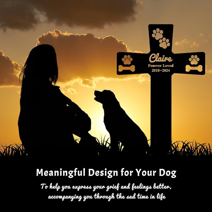 Nsipan Custom Dog Memorial Stake Personalized Dog Name Metal Memorial Sign Dog Paw Bone Stake Custom Dog Headstone Sign Customized Remembrance Gift for Dog Lovers Pet Grave Markers Memorial Plaques