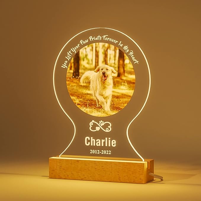 Bemaystar Personalized Dog Memorial Gifts Custom Dog Memorial Night Lights for Grieving Pet Owners, Pet Loss Gifts Cat memorial gifts Loss of Dog Sympathy Gift with Picture Name Date Custom Plaque