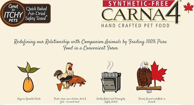 CARNA4 Air Dried Dog Food, Chicken Recipe, Quick Baked Whole Food Nutrition with Sprouted Seeds, Natural Probiotics & Enzymes, No Synthetics - 6 Pound