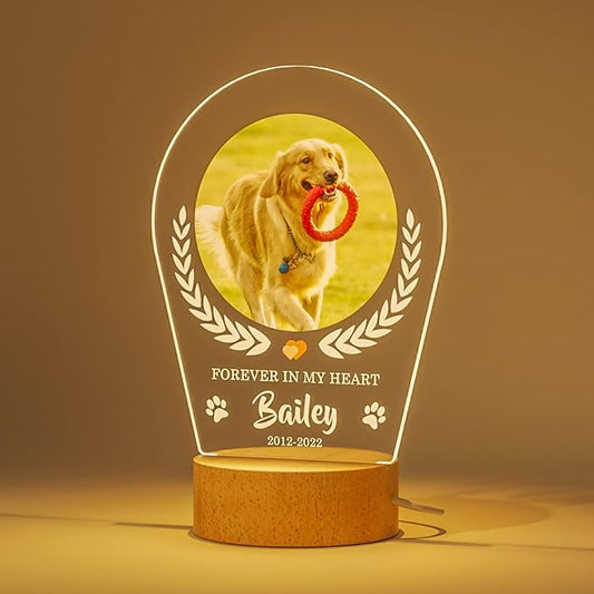 Bemaystar Personalized Dog Memorial Gifts Custom Dog Memorial Night Lights for Grieving Pet Owners, Pet Loss Gifts Cat memorial gifts Loss of Dog Sympathy Gift with Picture Name Date Custom Plaque
