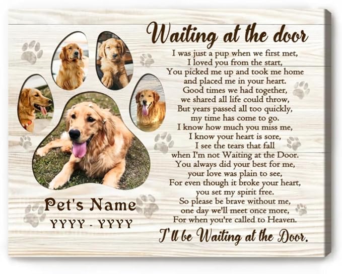 Benicee Shop Personalized Gifts For Loss Of Pet, Paw Prints Memorial Canvas, Gift For Deceased Pets, Waiting At The Door Photo Print, Dog Photo Gifts, Dog Memorial Frame