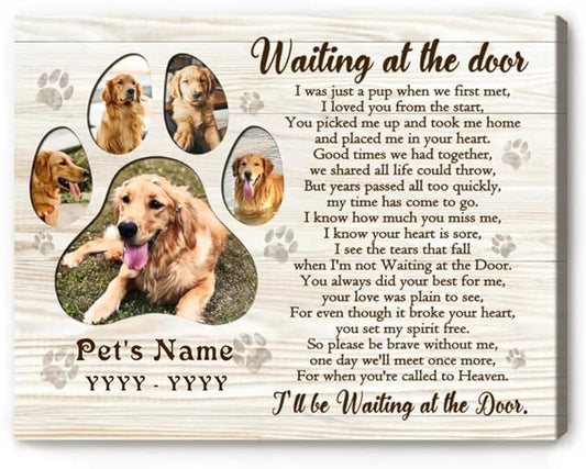 Benicee Shop Personalized Gifts For Loss Of Pet, Paw Prints Memorial Canvas, Gift For Deceased Pets, Waiting At The Door Photo Print, Dog Photo Gifts, Dog Memorial Frame