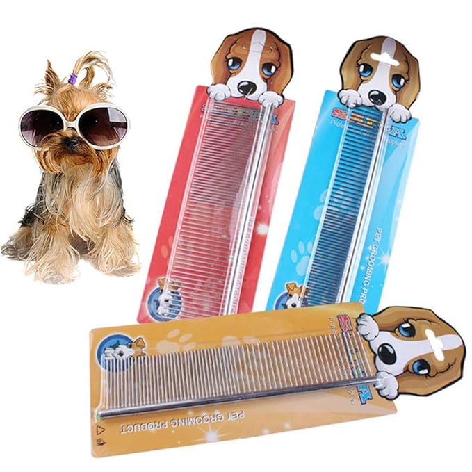 Dog Metal Comb 7.5inch Dogs Dematting Tool Pet Grooming Comb Stainless Steel Teeth Cats Pubby Comb for Removing Hair (M: 19x4cm)