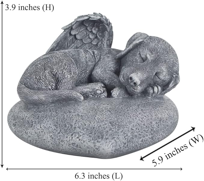 Personalized Angel Dog Statue Memorial Stones Grave Markers with A Sleeping puppy On the Heart-Shaped Stone-Dog Memorial Gifts for Loss of Dog.