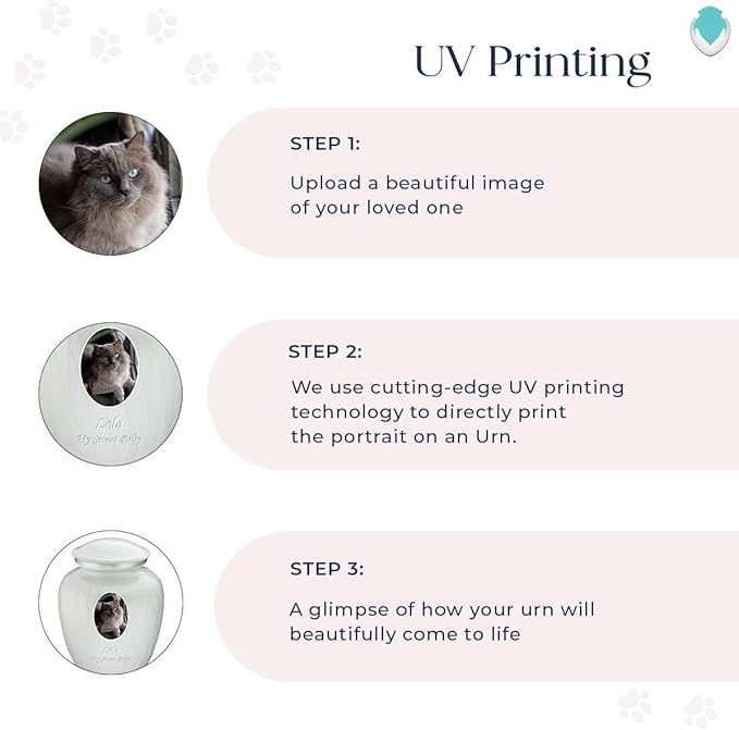 Geturns Embrace Personalized Picture Urn for Small Pets I Pearl White Photo Cremation Urns for Dogs and Cats I 44 lbs