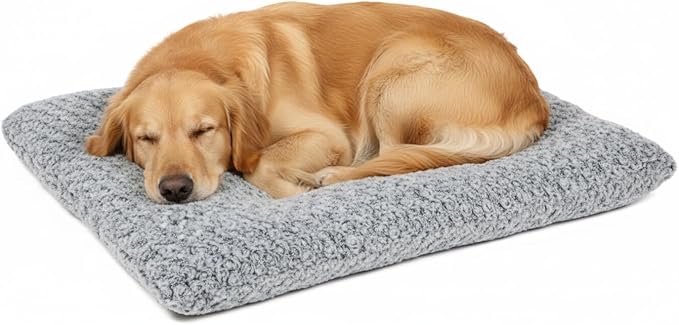 Lafyette. - US Based, Washable Faux Fur Dog Bed, Deluxe Plush Dog Crate Bed, Comfy Kennel Pad, Anti-Slip Pet Sleeping Mat, Soft Cozy Mattress for Large, Medium, Small Size Breed Dogs, 35" x 23", Grey
