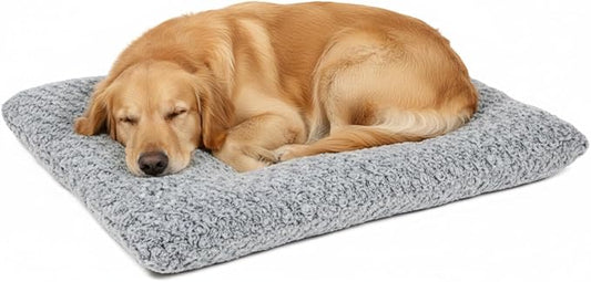 Lafyette. - US Based, Washable Faux Fur Dog Bed, Deluxe Plush Dog Crate Bed, Comfy Kennel Pad, Anti-Slip Pet Sleeping Mat, Soft Cozy Mattress for Large, Medium, Small Size Breed Dogs, 35" x 23", Grey