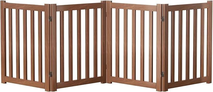 4-Panel Solid Wood Dog Gate - Freestanding Folding Pet Gate for Doorways, Stairs, Indoor, 24" Height, No Installation Needed, Walnut