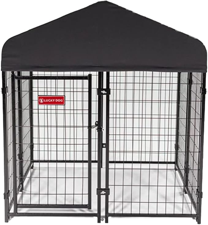 Lucky Dog Stay Series Studio Jr. Kennel – Premium Design, Waterproof and UPF 50+ Canopy Cover, All-Steel Frame, 4'W x 4'L x 4'4"H, Steel Grey