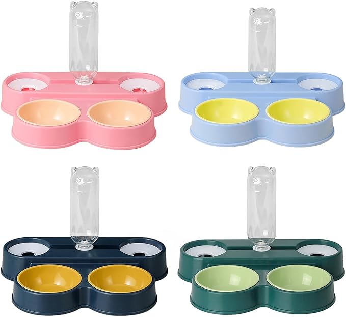 Dogs Bowl Automatic Cats Food Bowl 4 in 1 Pet Food Feeders with Automatic Water Bottle Bowl Double Bowl Pet Food and Water Dispenser Set