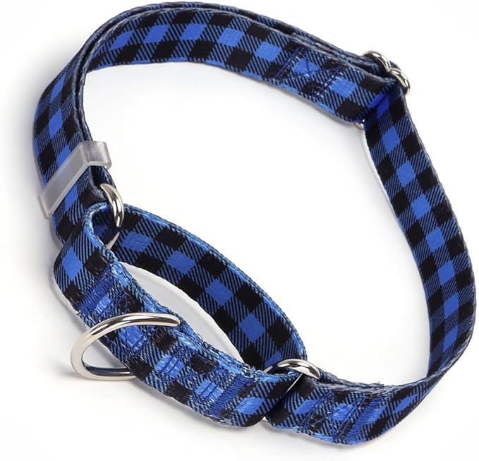 Blue Plaid Print Martingale Collars for Dogs, No-Slip Escape Proof Choke No Pull Soft Nylon Training Dog Collars for Small Medium Large Breed Pet Dogs, M
