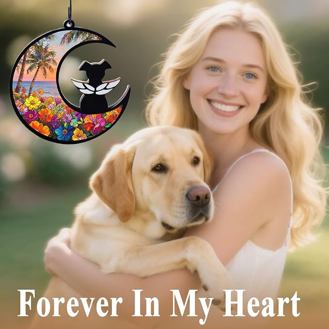 Dog Memorial Suncatcher, Loss of Dog Sympathy Gift for Pet Lovers, Cats Remembrance Ornament, Pet Memorial Gifts, Flower Beach