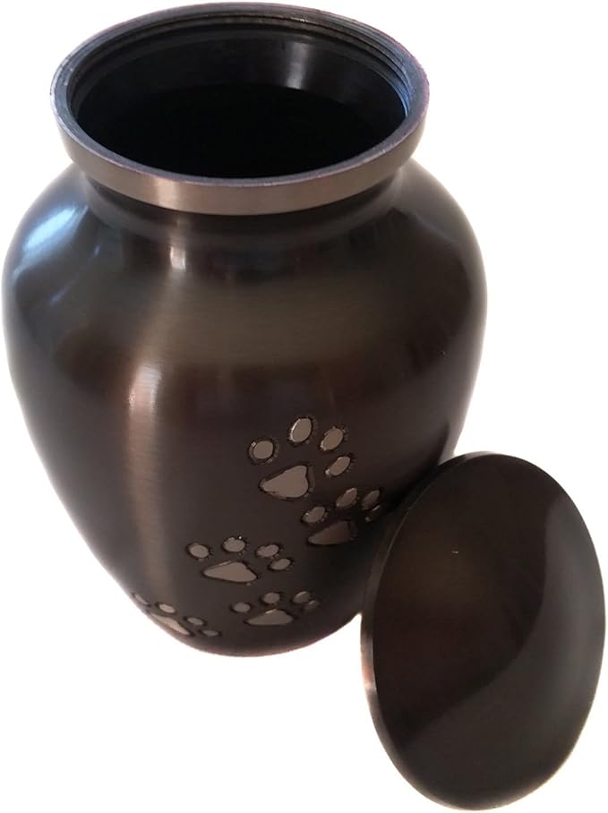 Ottillie Paws Legacy Series Pet Urn for Dogs, Handmade Aluminum Memorial Cremation Urn (Medium - Pets up to 65 lbs, Ebony, Vertical, Pewter Paws)