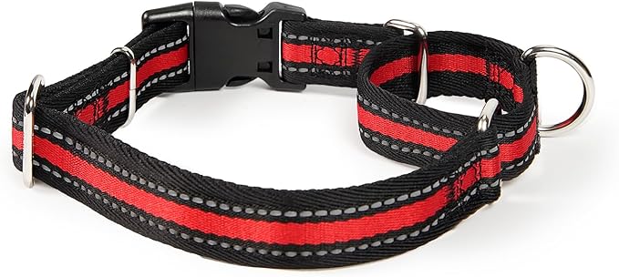Hyhug Reflective Martingale Dog Collar Medium Red |Buckle Escape - Proof Heavy Duty Nylon Durable No Slip, Ideal for Training & Daily Walks