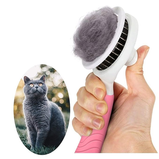 Self Cleaning Slicker Brush - Cat Brush Skin-Friendly Deshedding Grooming Massaging Tool for Long & Short Haired Pets, Cat Hair Brushes Easy Removes Undercoat for Dogs Cats Rabbits-UPGRADED, Pink