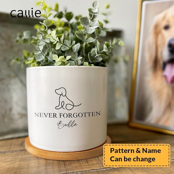 callie Personalized Pet Loss Sympathy Gifts, Dog Cat Memorial Ceramic Plant Pot Planter with Name Text, Passing Away Gifts for Pet Lovers