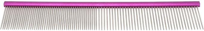 Pet Steel Comb Dogs and Cats, Professional Dog Grooming Comb For Shedding Tangles Knots, Pet Dematting Comb with Rounded Teeth and Non Slip Grip Handle for Long Haired Breeds(Purple 19cm/7.5in)