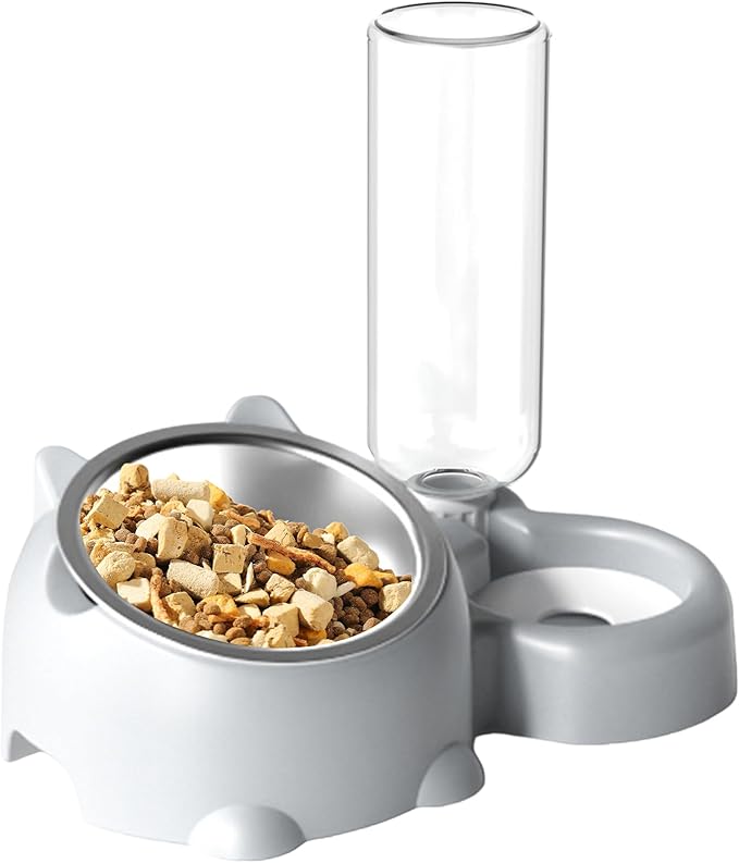 Dog Bowls, Cat Food and Water Bowl Set 16 Degree Tilted Dog Dish with Water Dispenser Automatic Dispenser Bottle Spill Proof Pet Feeder for Cats and Dogs