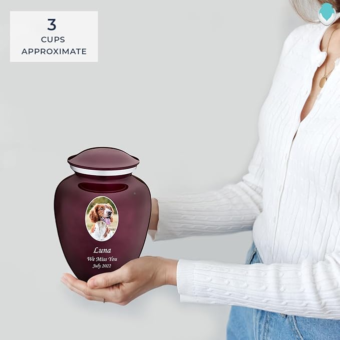 Geturns Embrace Personalized Picture Urn for Small Pets I Cherry Purple Photo Cremation Urns for Dogs and Cats I 44 lbs