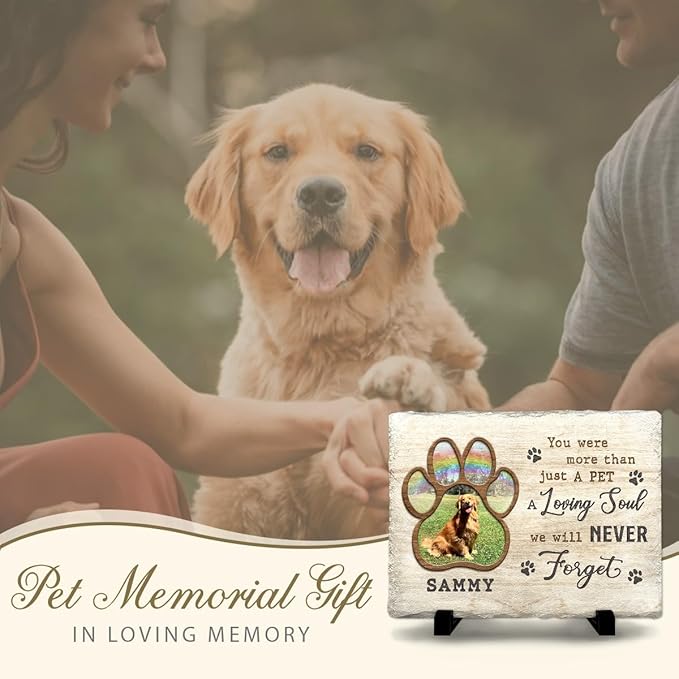 Dog Memorial Stone - Custom Rainbow Pawprint Stepping Stones - Bereavement Gift for Pet Lover - Personalized Dogs Photo with Meaningful Quotation Options - Sympathy Home Décor