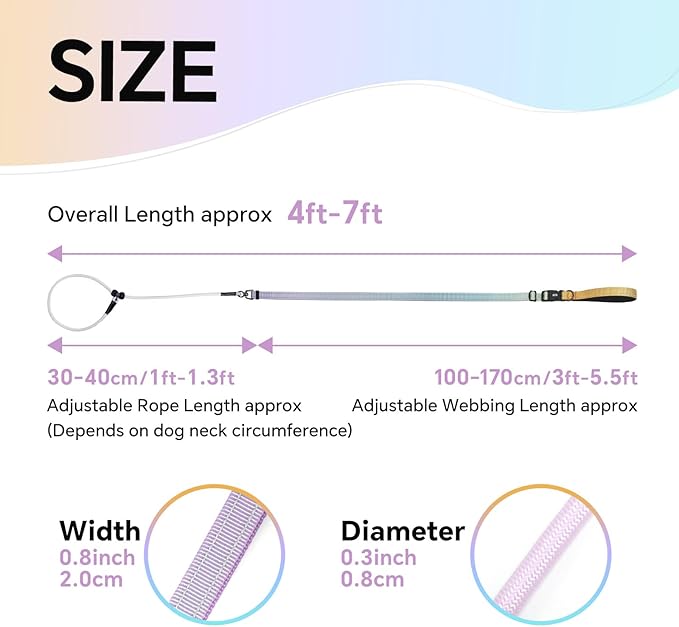 QQPETS Adjustable Slip Lead Dog Leash, Hands Free Waist Leash for Dog Walking, Reflective Training Lead with 360° Swivel Anti-Tangle, 4-7 ft Length for All Breeds