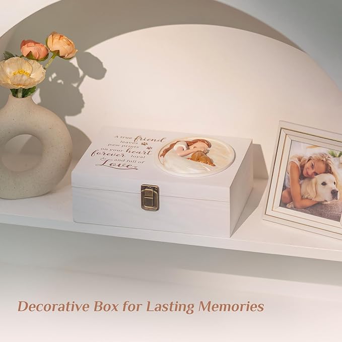 Pet Memorial Gifts for Dogs: Wooden Memory Box Urn for Dog Ashes - Sympathy Remembrance Gift for Dog Lovers Hold Keepsakes