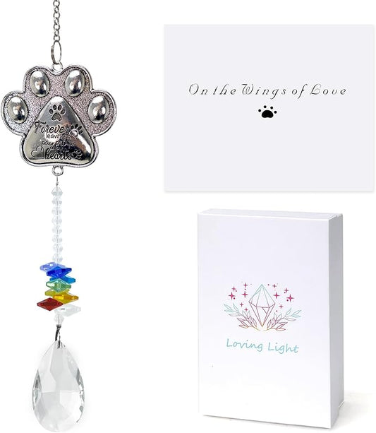 Pet Memorial Suncatcher - Loss of Pet Sympathy Gift for Dog and Cat Owners with Crystals, Indoor Window Suncatchers, Bereavement Gifts Dog Memorial (Colorful)