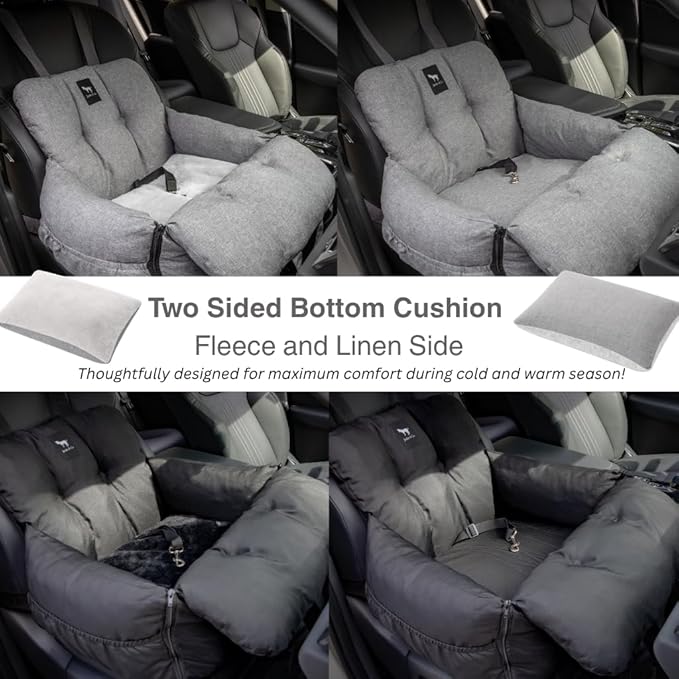 JACKO & CO - Premium Dog Car Seat v2 Booster Seat for Small & Medium Pets Under 40lbs - Machine Washable w Removable Covers, Water Resistant w Clip-On Leash for Back Seat Use (Grey Medium (25-40lbs)