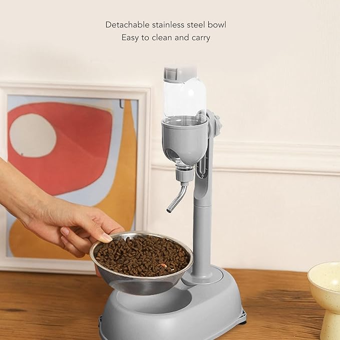 Dog Water Dispenser, Height Adjustable Pet Food Feeder Automatic Water Bottle Dispenser Standing Feeding Bowl for Cats Puppy Pets