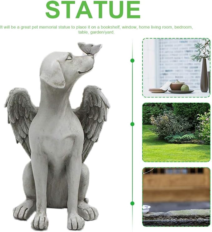 Angel Dog Memorial Statue, Dog Memorial Stones, 8 inch Garden Resin Sleeping Dog Ornament, Dog Passing Away Bereavement Gifts, Pet Loss Gift for Dog, Pets Grave Marker, Tribute Statue