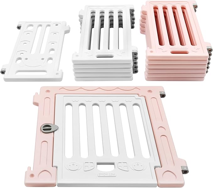 Dog Playpen with Door, 12 Panels Pet Safety Fence Foldable Puppy Pen Indoor Dog Fence, Plastics Enclosure Dog Pen Indoor for Small Dogs and Cats, Easy Assemble (Pink)