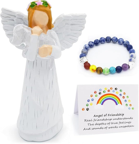 Anrkets Angel of Friendship Pet Memorial Gift – Dog Remembrance Angel Figurine with 7 Chakra Rainbow Bridge Bracelet, Sympathy Gift for Loss of a Beloved Dog