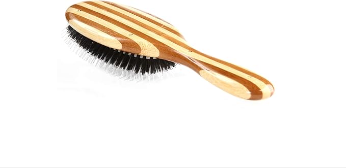 Bass Brushes | Shine & Condition Pet Brush | 100% Natural Bristle + Nylon Pin | Pure Bamboo Handle | Medium Oval | Striped Finish | Model 53P-SB