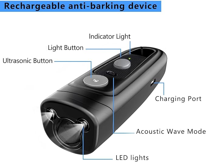 Dog Barking Control Devices,Dog Training Device-Dog Training，Training/Deterrent Mode，Train and Control Your Dog,Effective Barking Control Device LED Flashlight for Training Behavior Correction-Black