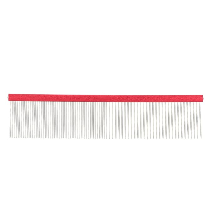 Dog Comb, Stainless Steel Metal Dog Comb Pet Comb with Rounded Ends for Both Short-Haired and Long Haired Breeds(Red)