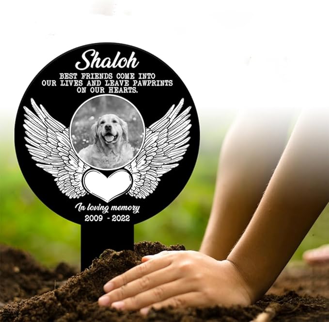 Personalized Dog Memorial Stake Custom Dog Cat Photo Angel Wings Metal 12x12 inch Pet Grave Marker Dog Loss Gift Sympathy Gift for Dog Lover (Style 29)