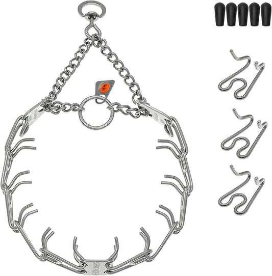 Herm Sprenger Dog Training Prong Collar with Swivel D-Ring, 3 Extra Links, 30 Comfort Tips for Small Medium Large Dogs Stainless Steel No-Pull Collar Made in Germany (Small-Medium)