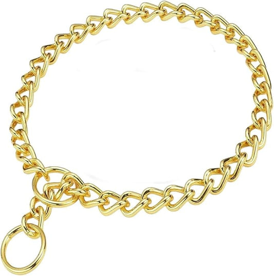 Dog Choke Collar Slip P Chain,Heavy Chain Dog Metal Training Choke Collars, Martingale Puppy Collars for XS Small Medium Large Big XL Breed Dogs (Gold, S(Neck Max 16inch) D2.5mm)