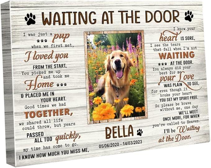 C80715 Personalized Memorial Waiting At The Door Canvas - Dog Frames with Pictures - Bereavement Sympathy Gift for Dog Lover Mom Dad