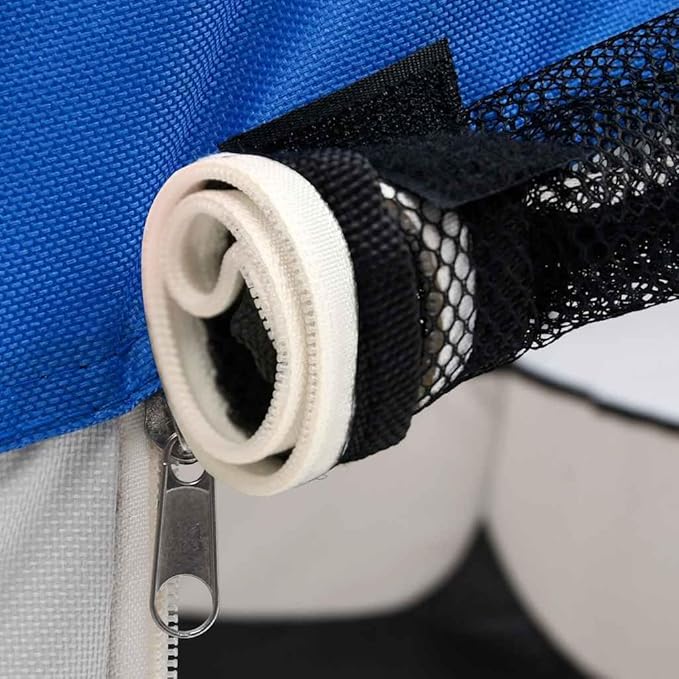 vidaXL Foldable Dog Playpen - Blue/Cream with Carrying Bag, Mesh Zipper Roof/Door, Side Pockets, Lightweight & Sturdy Steel Frame, 35.4"x35.4"x22.8"