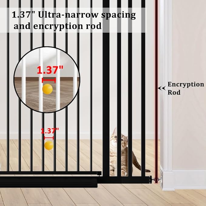 71" Extra Tall Cat Pet Gate for Doorways Indoor Proof，29.92-37.80" Wide Tall Dog Puppy Safety Baby Gate for Cat Pet, Pressure Mounted No Drill Walk Through Black Metal