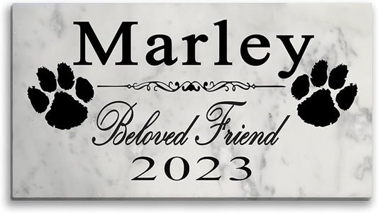 Broad Bay Dog Pet Memorial Gift Stone Solid Marble Personalized Pet Plaque Garden Marker Indoor or Outdoor Grave Headstone 12" x 6" (Beloved Friend)
