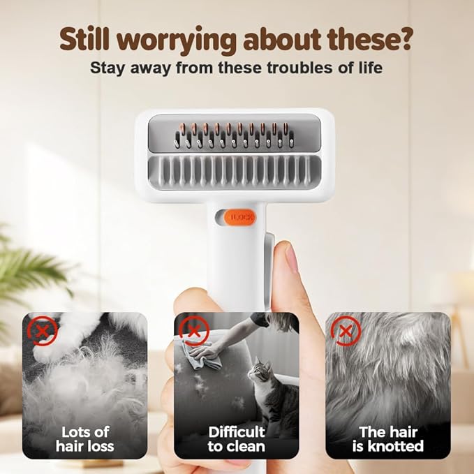 2-IN-1 Pet Self-Detangling & Grooming Comb, 2026 New Pet Grooming Combo with Release Button, Easy to Remove Loose Undercoat,Matted Fur & Tangles (1pcs)