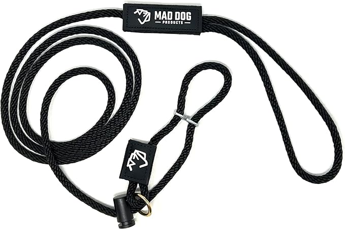 Mad Dog Products Easy Leader Dog Leash 1/4" x 6' Black Signature Rope - Made in USA