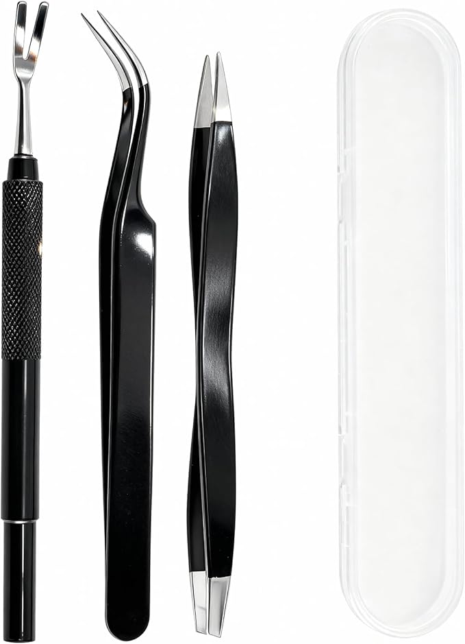 Tick Removal Tool,Tick Remover for Dogs,Premium Tick Twister Stainless Steel 3 PCS -Tick Tweezers/Tick Fork/Handy Tin with Case -Safe for Human & Pets (Black)