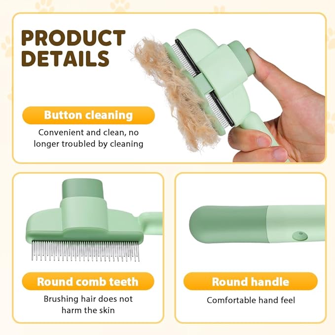 2-in-1 Pet Grooming Brush, Magic Pet Hair Remover Comb with Self-Cleaning Button for Dogs & Cats, Shedding Brush for Long/Short Hair, Home & Furniture Fur Removal Tool (Green 2PCS)