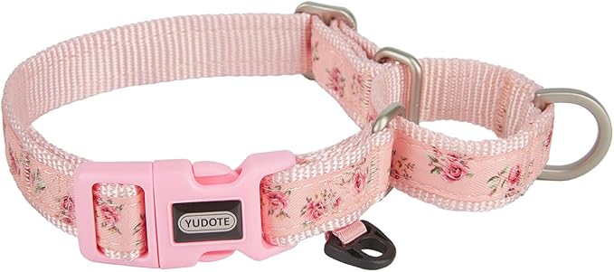Martingale Dog Collar,Floral Pattern,with Safety Quick Release Buckle,Escape-Proof Anti-Pull for Medium Dogs(Pink Floral,M)